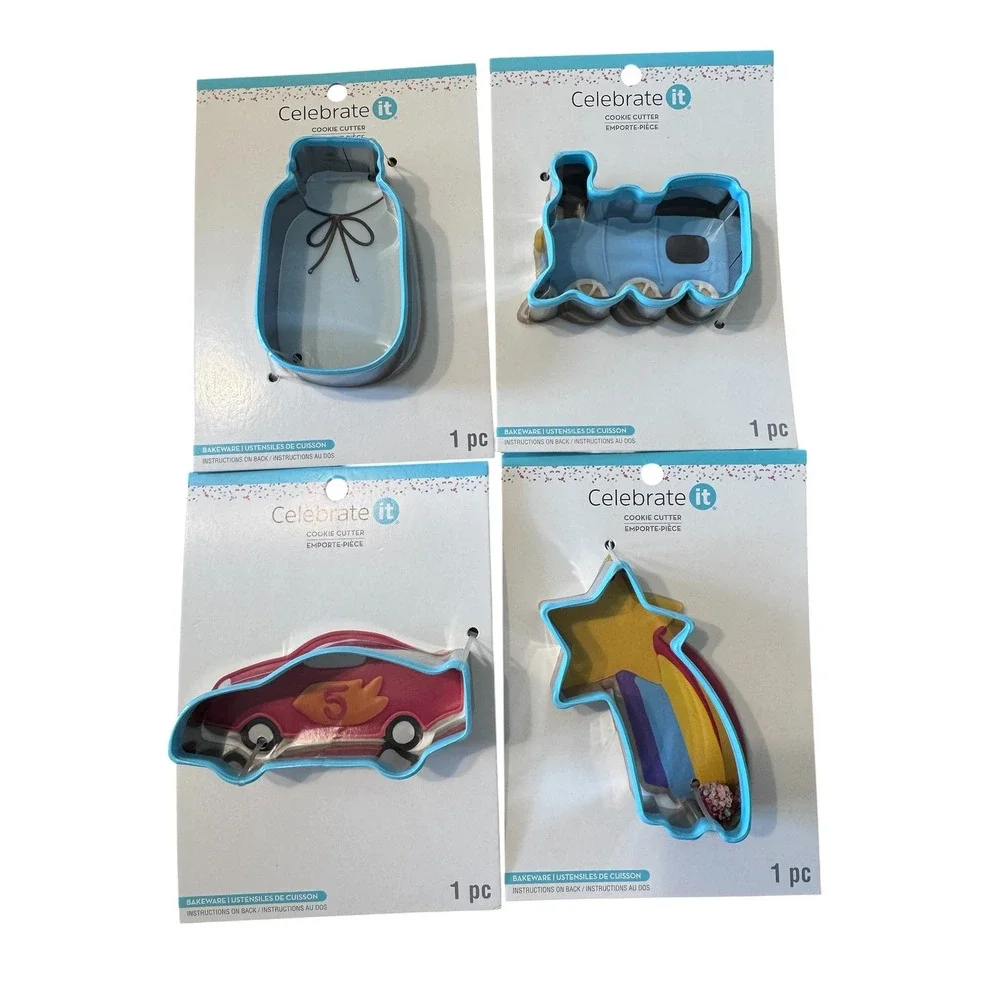 Celebrate It OS Blue Cookie Cutter Set 4pc Mason Jar‎ Train Car Star Kids